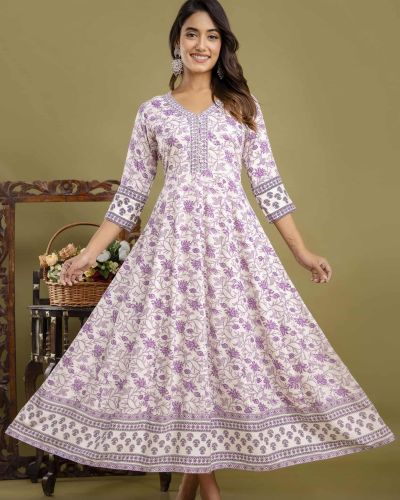 Long Frock Ghera Gaoun Kurti Blue ( ANARKALI KURTI )