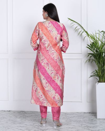 PURE MASLIN SILK ( WITH WORK  DESIGNER KURTI PANT DUPATTA SET )