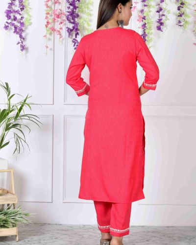 KURTI PANT WITH DUPATTA SET ( ROSE RED )