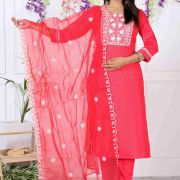 KURTI PANT WITH DUPATTA SET ( ROSE RED )