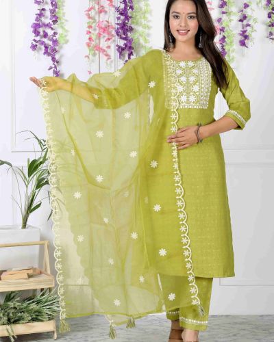 KURTI PANT WITH DUPATTA SET ( GREEN)