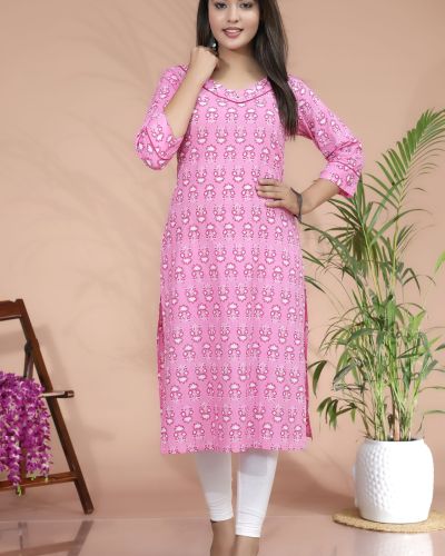 PRINTED LONG KURTI ( TENDER PINK )