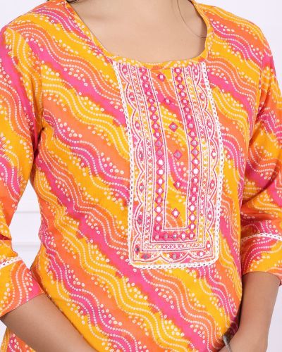 CHUNRI LAHARIYA KURTI ( YELLOW PINK )