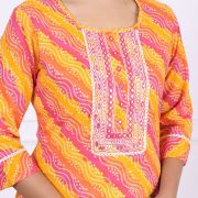 CHUNRI LAHARIYA KURTI ( YELLOW PINK )