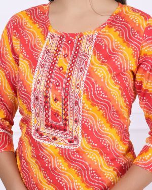 CHUNRI LAHARIYA KURTI ( YELLOW RED)