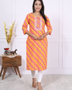 CHUNRI LAHARIYA KURTI ( YELLOW PINK )