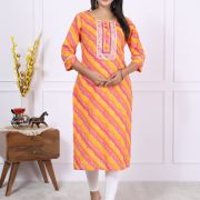 CHUNRI LAHARIYA KURTI ( YELLOW PINK )