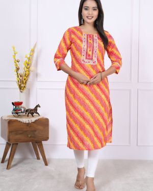 CHUNRI LAHARIYA KURTI ( YELLOW RED)