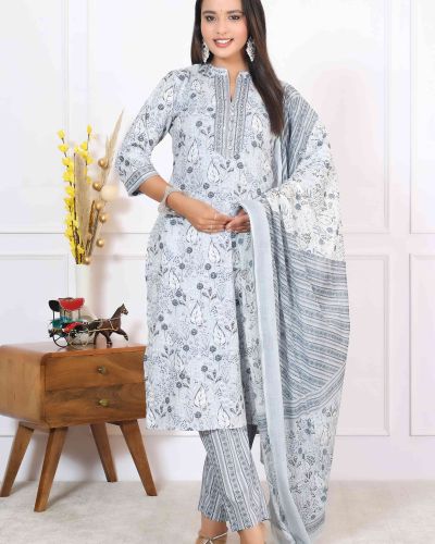 KURTI PANT DUPATTA SET ( PURE COTTON 60*60 )