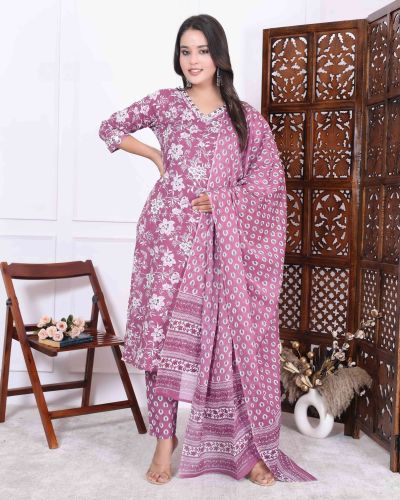 KURTI PANT DUPATTA SET ( PURE COTTON 60*60 )