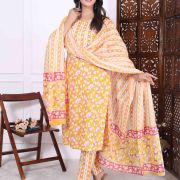 KURTI PANT DUPATTA SET ( PURE COTTON 60*60 )