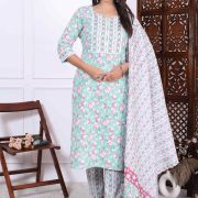 KURTI PANT DUPATTA SET ( PURE COTTON 60*60 )