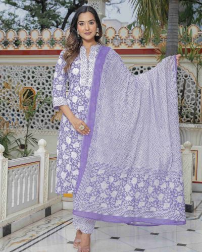 KURTI PANT DUPATTA SET ( PURE COTTON 60*60 )