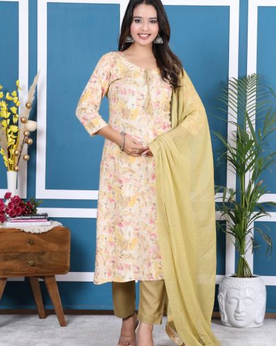 KURTI PANT DUPATTA SET ( BOMBAY RIYON )