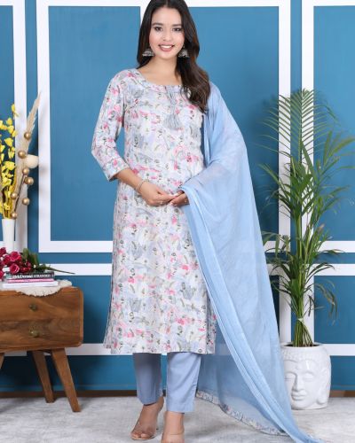 KURTI PANT DUPATTA SET ( BOMBAY RIYON )