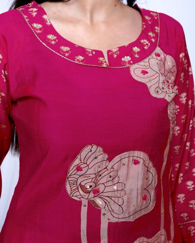 KURTI PANT DUPATTA SET ( MASLIN SILK )