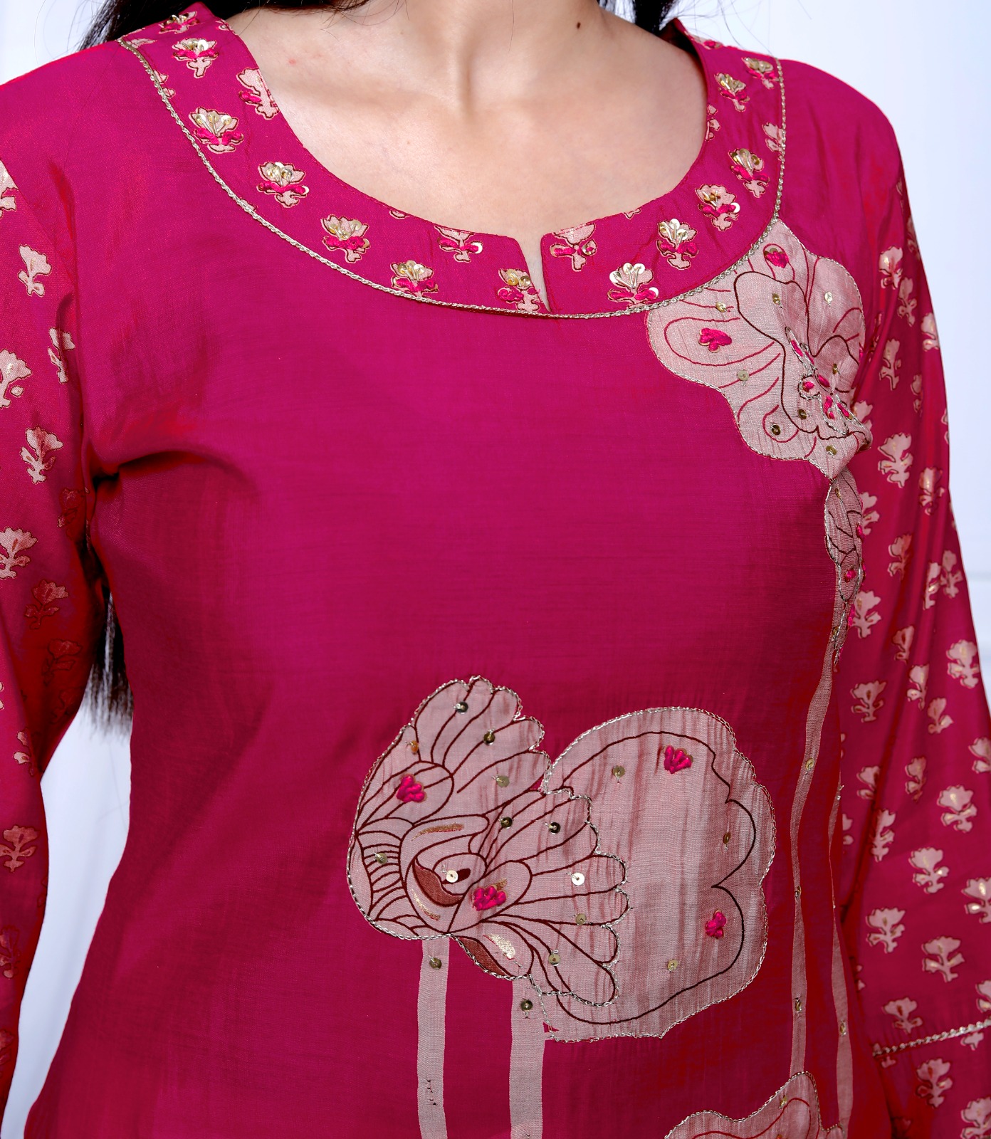 KURTI PANT DUPATTA SET ( MASLIN SILK )