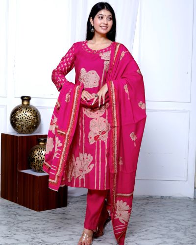 KURTI PANT DUPATTA SET ( MASLIN SILK )