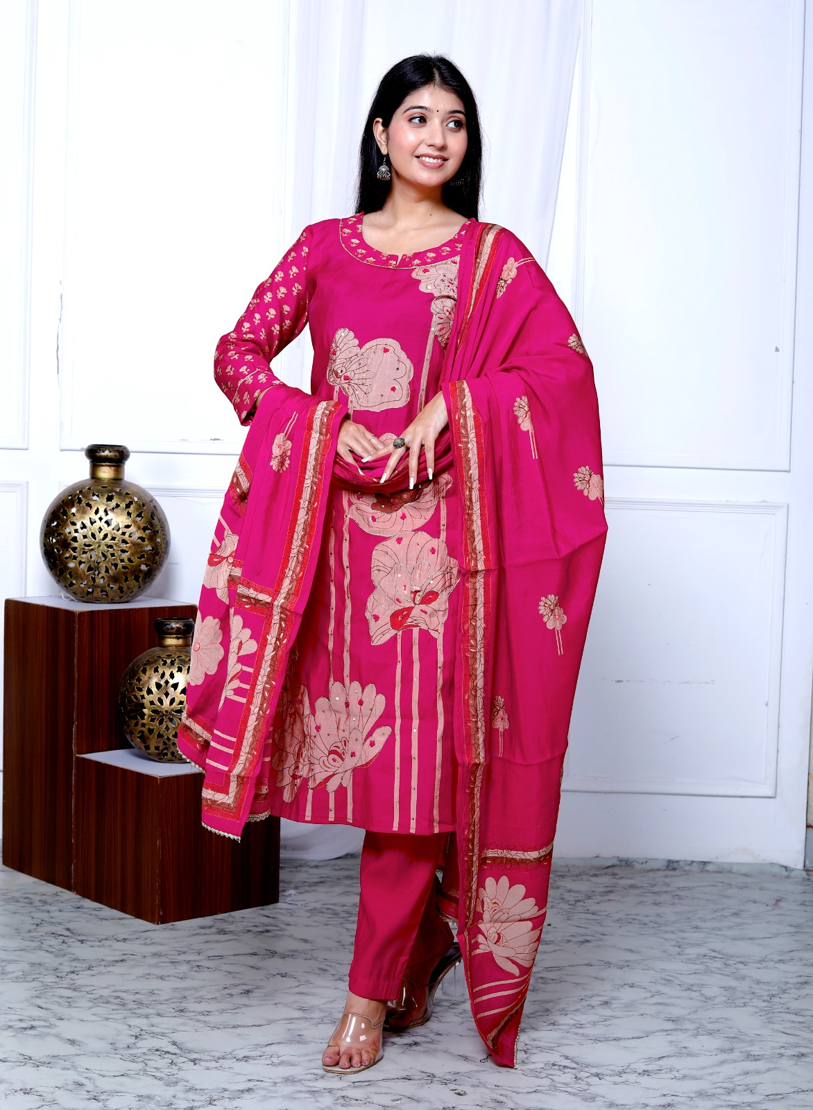 KURTI PANT DUPATTA SET ( MASLIN SILK )