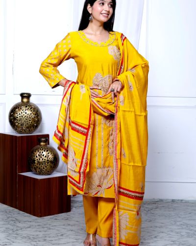 KURTI PANT DUPATTA SET ( MASLIN SILK )