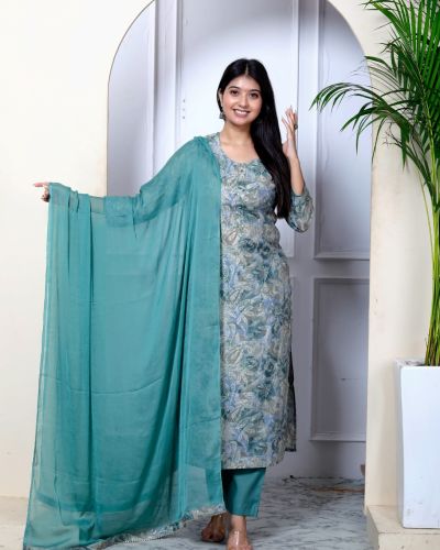 KURTI PANT DUPATTA SET ( MASLIN SILK )