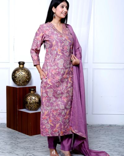 KURTI PANT DUPATTA SET ( MASLIN SILK )