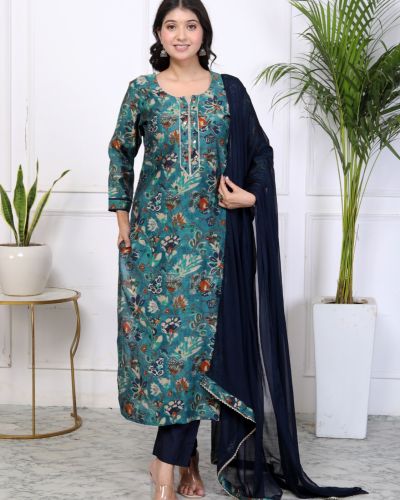 KURTI PANT DUPATTA SET ( MASLIN SILK )