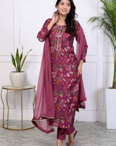 KURTI PANT DUPATTA SET ( MASLIN SILK )