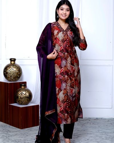 KURTI PANT DUPATTA SET ( MASLIN SILK )