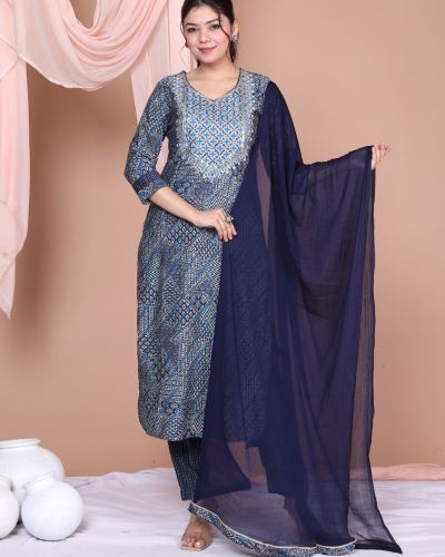 KURTI PANT DUPATTA SET ( MASLIN SILK )