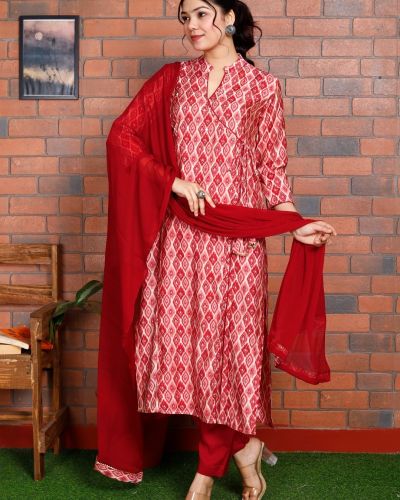 KURTI PANT DUPATTA SET ( MASLIN SILK )