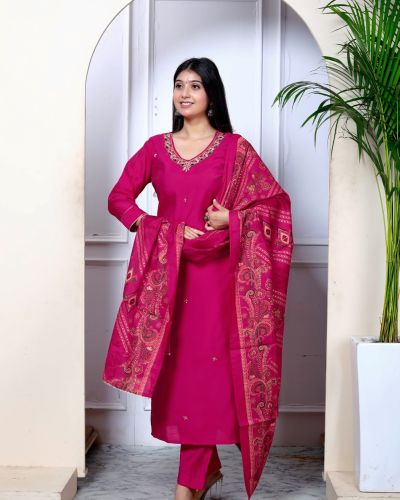 KURTI PANT DUPATTA SET ( MASLIN SILK )