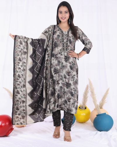 KURTI PANT DUPATTA SET ( MASLIN SILK )