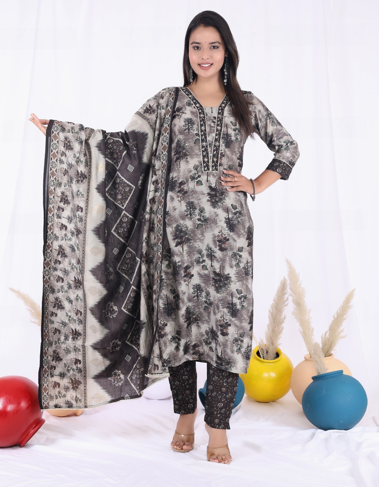 KURTI PANT DUPATTA SET ( MASLIN SILK )