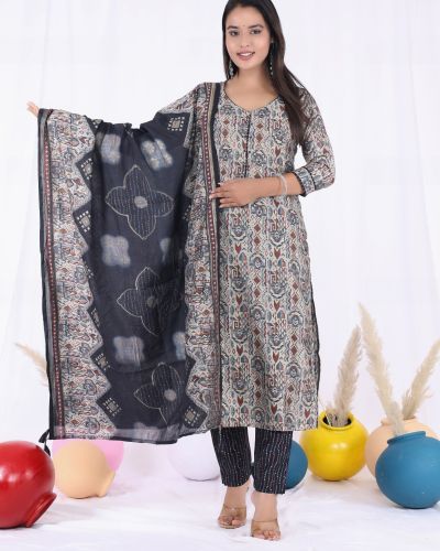 KURTI PANT DUPATTA SET ( MASLIN SILK )