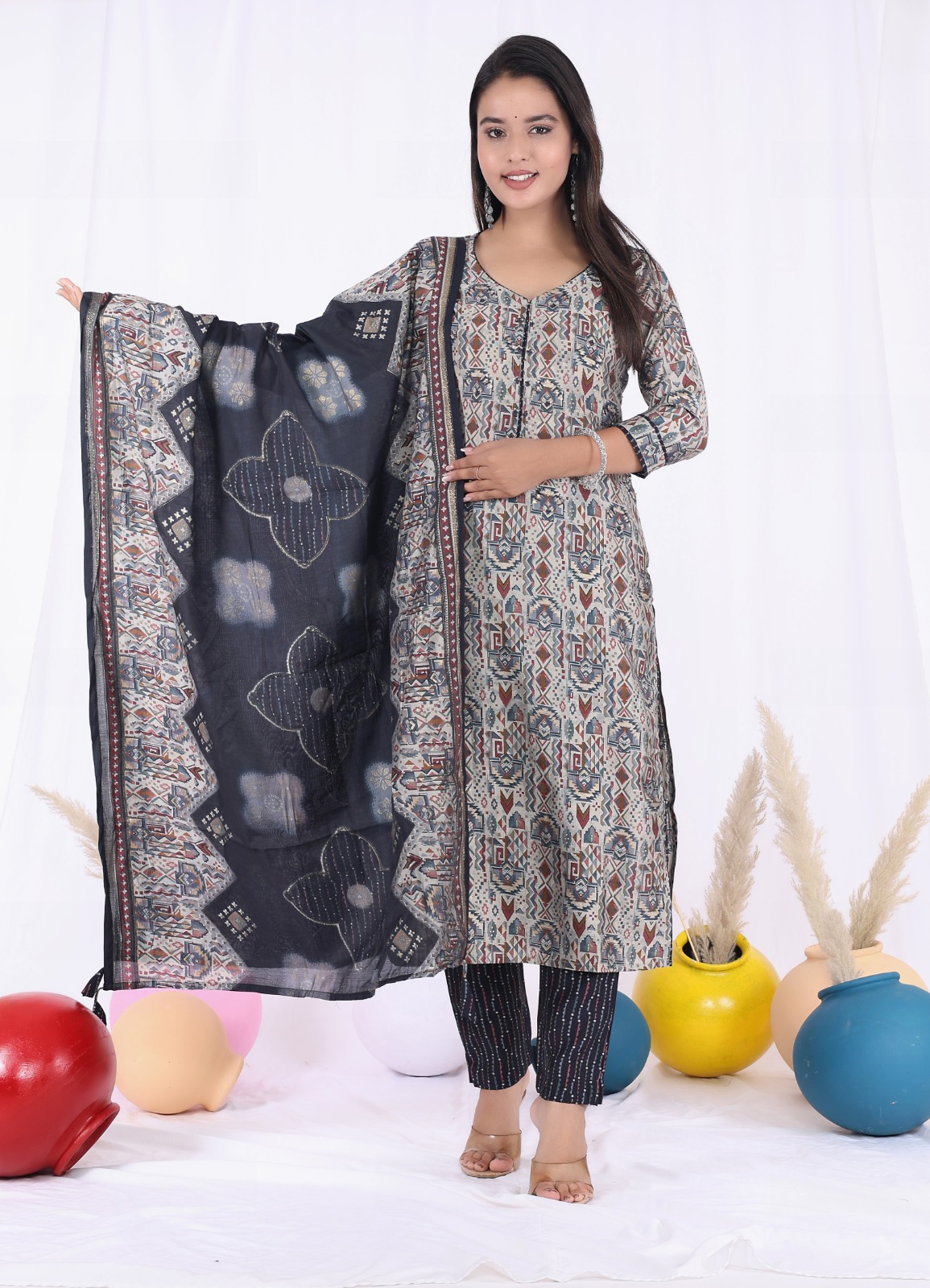 KURTI PANT DUPATTA SET ( MASLIN SILK )