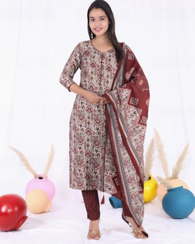 KURTI PANT DUPATTA SET ( MASLIN SILK )