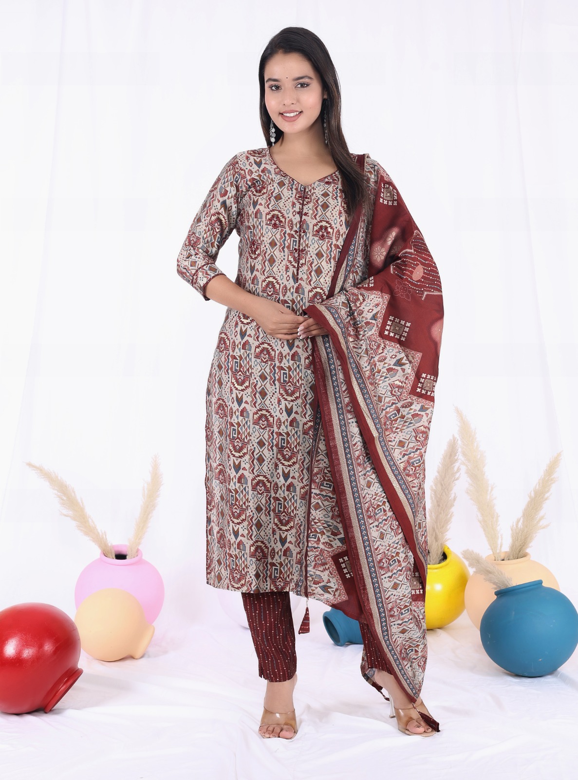 KURTI PANT DUPATTA SET ( MASLIN SILK )