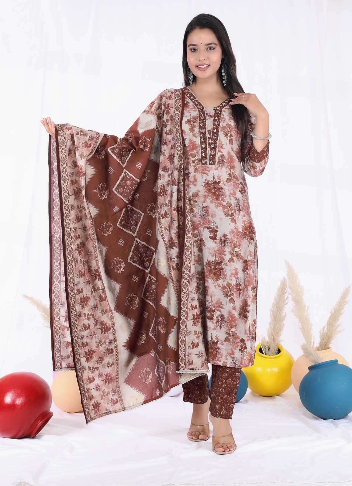 KURTI PANT DUPATTA SET ( MASLIN SILK )