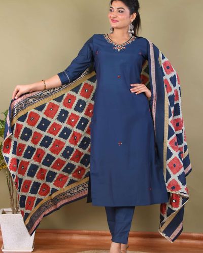 KURTI PANT DUPATTA SET ( ROMAN SILK )