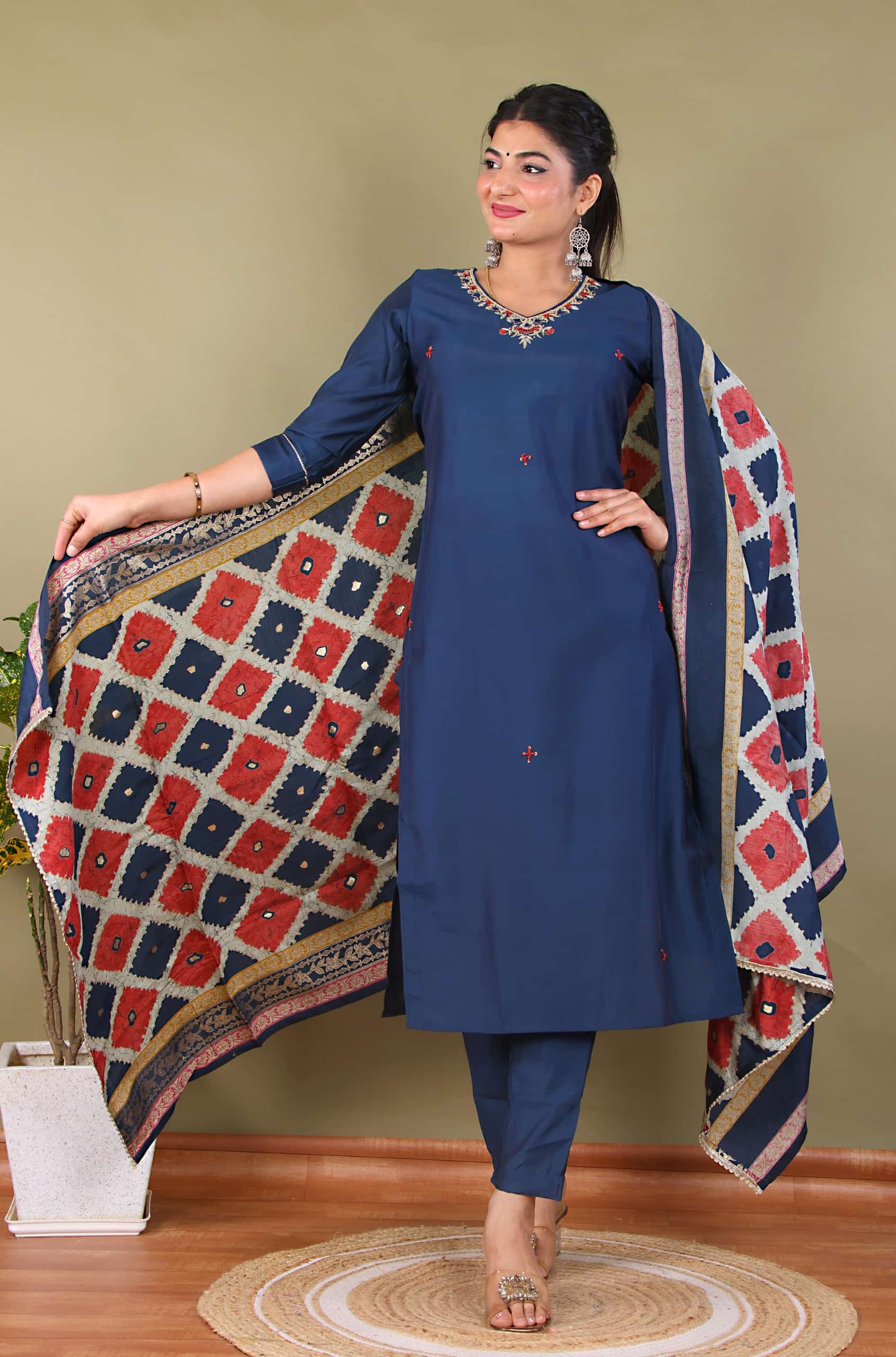 KURTI PANT DUPATTA SET ( ROMAN SILK )