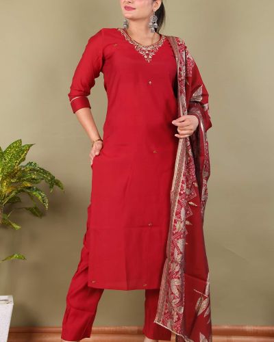 KURTI PANT DUPATTA SET ( ROMAN SILK )