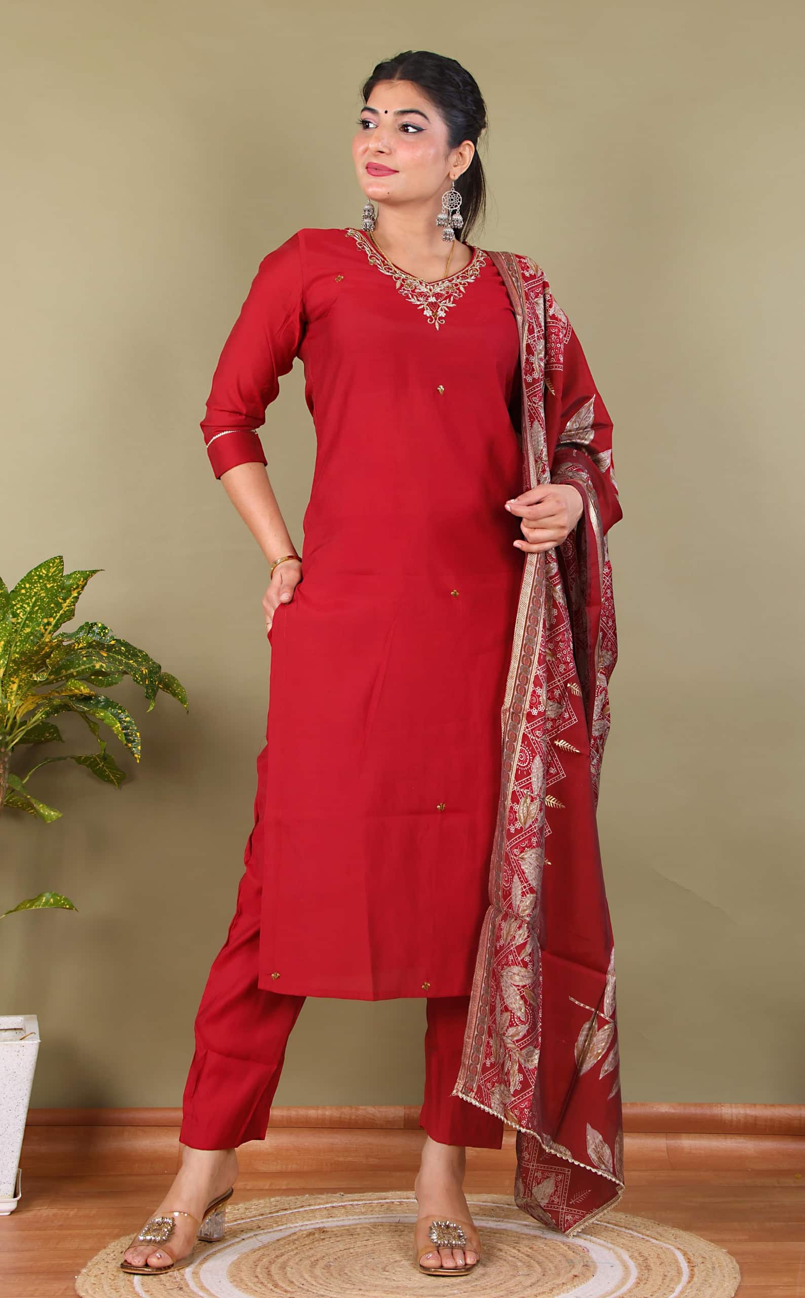 KURTI PANT DUPATTA SET ( ROMAN SILK )