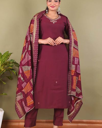 KURTI PANT DUPATTA SET ( ROMAN SILK )