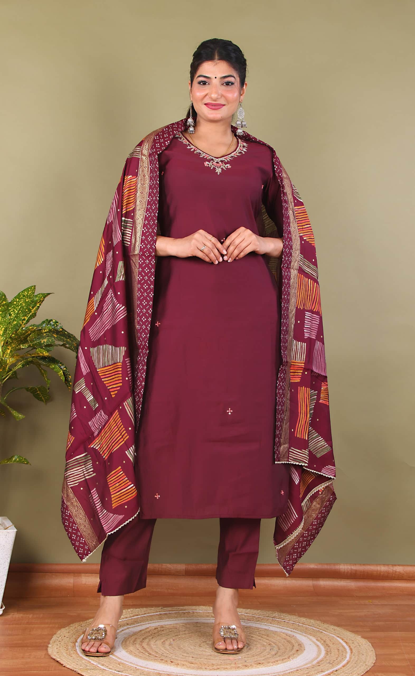 KURTI PANT DUPATTA SET ( ROMAN SILK )