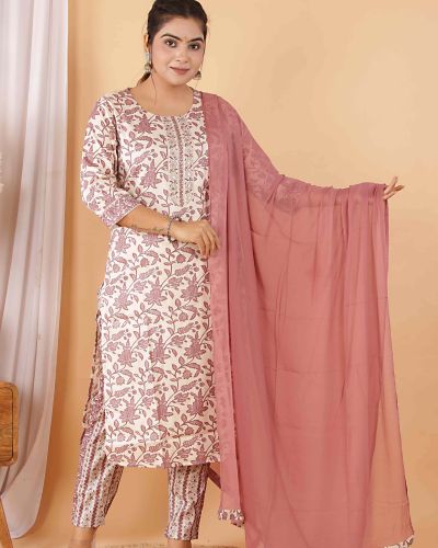 CAPSULE FOIL PRINTE KURTI PANT DUPATTA SET