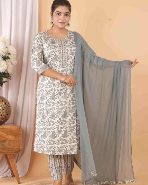 CAPSULE FOIL PRINTE KURTI PANT DUPATTA SET