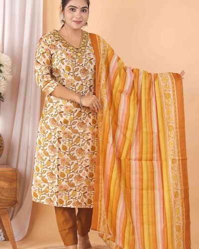 KURTI PANT DUPATTA SET ( MASLIN SILK )