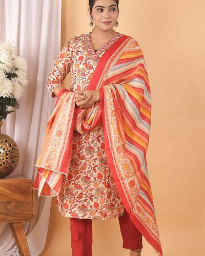 KURTI PANT DUPATTA SET ( MASLIN SILK )