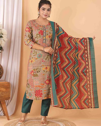 KURTI PANT DUPATTA SET ( MASLIN SILK )